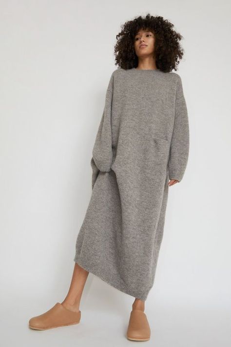 sweater dress Wool Dress Outfit, Knit Dress Outfit Winter, Knit Sweater Dress Outfit, Wool Fashion, Lauren Manoogian, Steel Wool, Crewneck Dress, Mode Inspo, Knit Sweater Dress