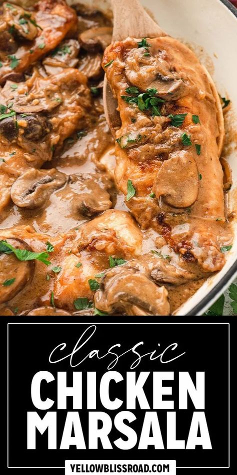 Chicken Marsala is a classic Italian-American recipe, ready in just 35 minutes. Golden brown chicken is smothered in a rich, creamy Marsala wine sauce with mushrooms, garlic, and shallots. Chicken Marsala Sauce, Creamy Wine Sauce, Chicken Smothered, Brown Chicken, Chicken Breast Cutlet, Marsala Chicken Recipes, Buttered Noodles, Marsala Wine, Chicken Marsala