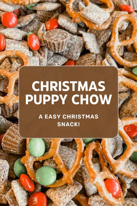 This yummy Christmas puppy chow is so simple to make and will be a hit with kids young and old. Chex Puppy Chow Recipe, Chex Dessert, Christmas Snack For Kids, Holiday Puppy Chow, Chex Mix Recipes Christmas, Chocolate Chex Mix Recipes, Christmas Puppy Chow, Easy Puppy Chow, Reindeer Chow Recipe