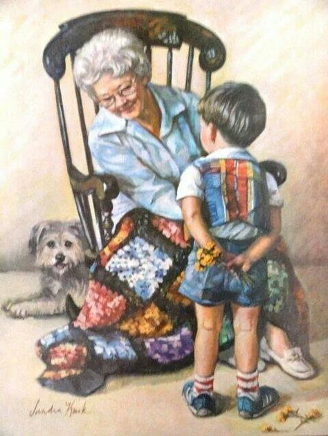 Painting grandma and grandson Proverbs 16, Grandmas House, Art Et Illustration, Norman Rockwell, Gray Hair, Vintage Pictures, Vintage Cards, Vintage Images, Vintage Children