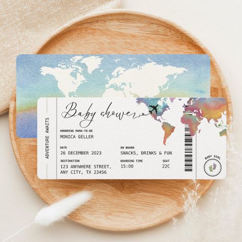 Boarding Pass Travel Gender Neutral Baby Shower Invitation #zazzle #weddinginvitations #birthdayinvitations #babyshowerinvitations #zazzleinvitations #monogram #businesscards #graduation #homedecor Adventure Awaits Gender Reveal, Travel Gender Reveal Ideas, Travel Shower Theme, Travel Gender Reveal, Our Next Adventure Baby Shower Theme, Travel Theme Baby Shower Ideas Girl, Travel Theme Gender Reveal Ideas, Flight Baby Shower Theme, Welcome To The World Baby Shower Theme