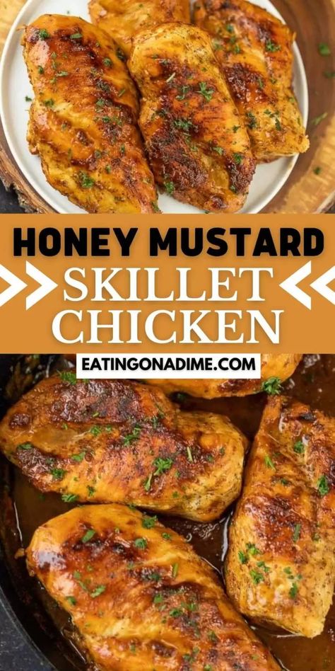 Looking for easy chicken recipes? Make this Skillet Honey Mustard Chicken recipe with this quick and easy honey mustard sauce for chicken. Check out this easy to make healthy honey mustard chicken recipe! It’s an easy one pot recipe! #eatingonadime #skilletrecipes #chickenrecipes #honeymustardrecipes Honey Mustard Sauce For Chicken, Homey Mustard Chicken, Healthy Honey Mustard Chicken, Healthy Honey Mustard, Mustard Sauce For Chicken, Stove Top Chicken Breast, Easy Honey Mustard, Honey Mustard Chicken Breast, Honey Mustard Sauce Recipe