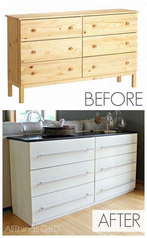 {IKEA Dresser} turned {Kitchen Sideboard} DIY project! HMM this would work in my EXTRA large dining area! (without sink maybe!) Sideboard Diy, Ikea Tarva Dresser, Organiser Cucina, Koti Diy, Diy Daybed, Ikea Dresser, Kitchen Buffet, Diy Ikea Hacks, Diy Ikea