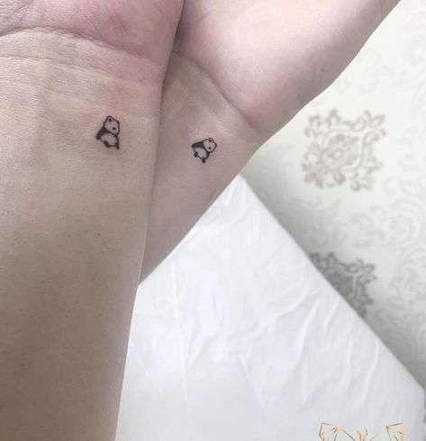 Meaningful Mini Tattoos For Women, Sister Tattoos Small Meaningful, Maching Tattoos Mini, Small Matching Tattoos For Best Friends Unique, Tattoo Simplistic, Minimalist Tattoo Back, Tattoos Panda, Simplistic Tattoo, Match Tattoo