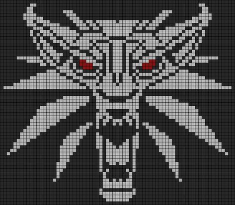 Alpha pattern #121712 | BraceletBook Witcher Cross Stitch Pattern, The Witcher Cross Stitch Pattern, Wolf Pixel Art Grid, Witcher Perler Beads, The Witcher Embroidery, The Witcher Crochet, Witcher Pixel Art, Crochet Tapestry Alpha Pattern, Witcher Medallion