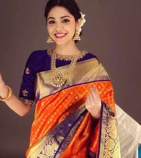 Silk Saree Blouse Designs Patterns, Blue Silk Saree, Bridal Sarees South Indian, Blouse Designs Catalogue, Pattu Saree Blouse Designs, Wedding Saree Blouse Designs, Cutwork Blouse Designs, Silk Saree Blouse Designs, Half Saree Designs