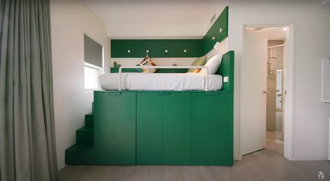 Got Stuff? Clever Storage for Small Homes | Never Too Small Apartment Stairs, Small Apartment Ideas, Bed Unit, Apartment Storage, Elevated Bed, Co Living, Micro Apartment, Small Studio Apartment, Dekorasi Kamar Tidur