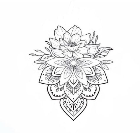 Floral Ornamental Tattoo Design, Floral Mandala Tattoo Design, Front Ankle Tattoos, Mandala Tattoo Shoulder, Nape Tattoo, Floral Mandala Tattoo, Mandala Flower Tattoos, Flower Tattoo Drawings, Illustration Tattoo