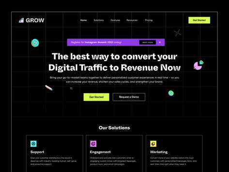 Marketing & Sales tools landing page by Mahima Mahajan for Appening on Dribbble Game Dashboard, Web Design Black, Mahima Mahajan, Real Estate Marketing Design, Graphic Design Ads, Web Ui Design, Memphis Design, Webpage Design, Website Design Layout