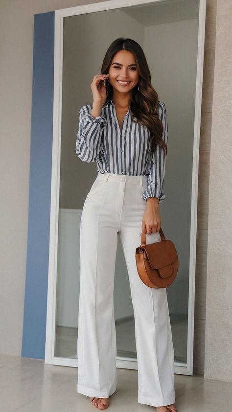 Feminine Style Casual, Casual Baddie, Elegant Outfit Ideas, Dress Code Outfits, Code Outfit, Classy Outfit Ideas, White Pants Women, Dress Code Casual, Elegant Outfit Classy