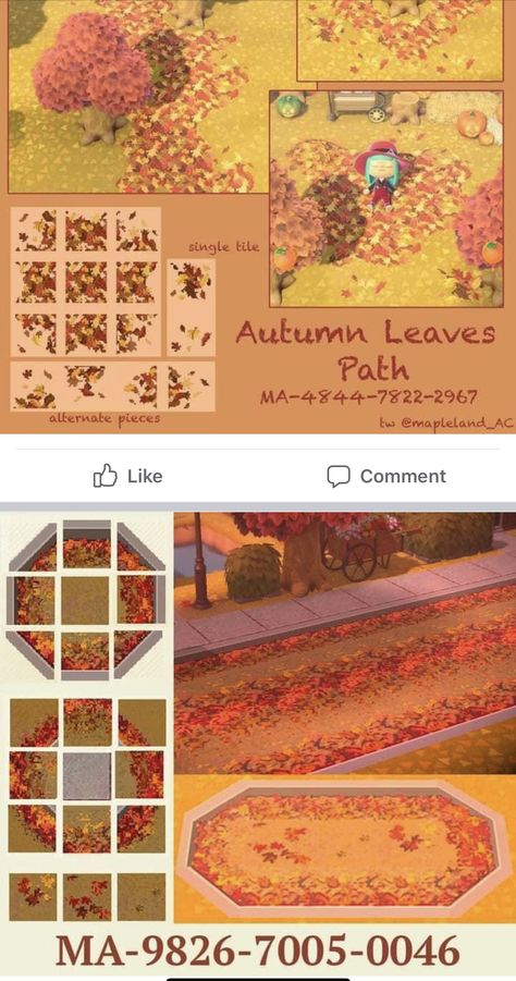 Fall Paths Animal Crossing, Acnh Colin Crossing Codes, Leaf Path Animal Crossing, Fall Rug Codes Bloxburg, Animal Crossing Town Path, Fall Path Acnh Code, Acnh Fall Leaves Design, Acnh Paths Designs Fall, Acnh Paths Designs Cobblestone