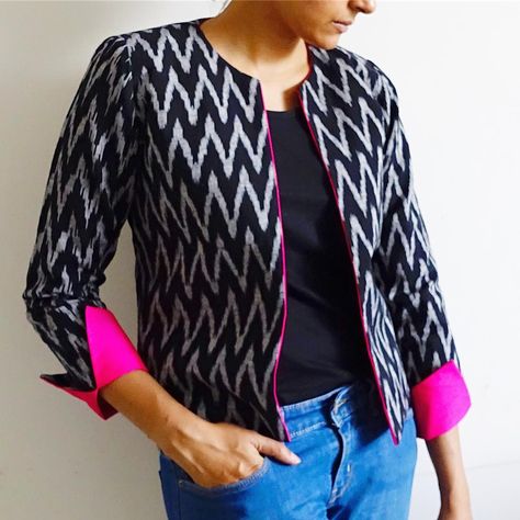 dui on Instagram: “Black Chevron Jacket - #reversibleclothing #cottonjacket #womenswear #indianjackets #indianfabricsandcolours #indiansesignerwear…” Boutique Western, Palazzo Pants Outfit, Chevron Outfit, Reversible Clothing, Indian Jackets, Tye And Dye, Decimals Worksheets, Cotton Jackets Women, Indian Kurti Designs