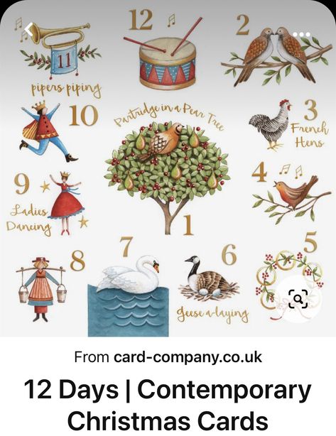 Vintage 12 Days Of Christmas Images, 12 Days Of Christmas Artwork, 12 Days Of Christmas Cookies Decorated, The Twelve Days Of Christmas, 12 Days Of Christmas Decor, 12 Days Of Christmas Art, 12 Days Of Christmas Illustration, Contemporary Christmas Cards, Christmas Charades