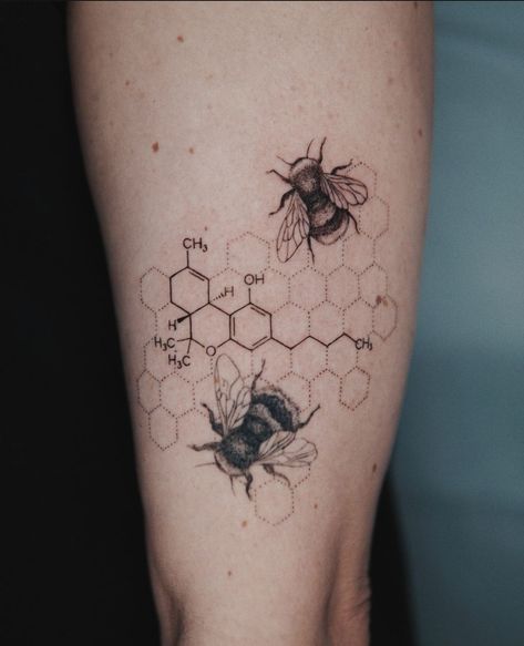 Bee Arm Sleeve Tattoo, Honeycomb Chemistry Tattoo, Bumblebee Honeycomb Tattoo, Negative Space Honeycomb Tattoo, Honeycomb Serotonin Tattoo, Honeycomb Half Sleeve Tattoo, Bumble Bee Honeycomb Tattoo, Bee Sting Tattoo, Homey Comb Tattoo Design