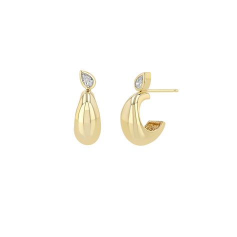 14k gold tapered half round small huggie hoop earrings with an angled bezel set pear shaped diamond set at the top of each hoopSPECIFICS • earring is approx. 13.5mm tall x 12.5mm deep• inner diameter of hoop is approx. 8mm• earring is approx. 7mm at widest point• pear diamond is approx. 4mm x 2.5mm• white diamonds .24 ctw Boucheron Jewelry, Convertible Jewelry, Pear Diamond, Diamond Hoop Earrings, Pear Shaped Diamond, Diamond Set, Huggie Hoop Earrings, Bezel Diamond, Girls Jewelry