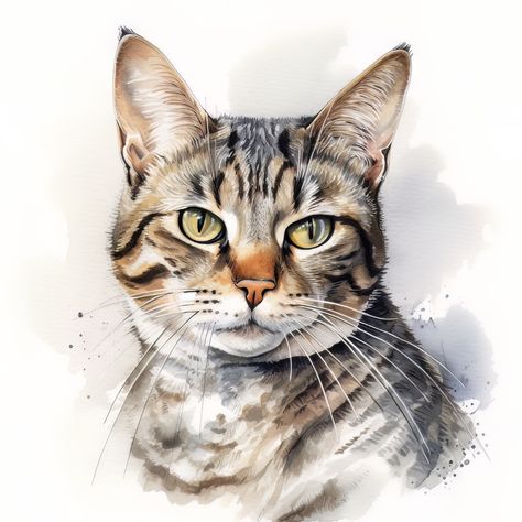 Get this digital art on a variety of art prints on ArtStation. This stunning watercolor painting of a tabby cat is a true testament to the power of artificial intelligence in the world of art. With lifelike textures and exquisite attention to detail, the painting captures the grace and beauty of these beloved feline companions, making it a true masterpiece. Tabby Cat Watercolor, Tabby Cat Art, Cat Face Drawing, Watercolor Face, Cat Watercolor, Custom Pet Art, Portrait Watercolor, World Of Art, Watercolor Painting Techniques