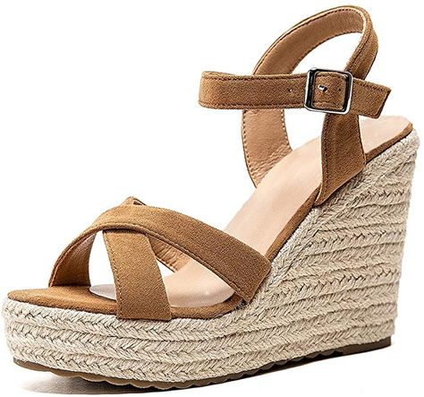 Amazon.com | VICKI·VICKI Women's Platform Sandals Wedge Ankle Strap Open Toe Sandals | Platforms & Wedges Shoes Korean, Women Platform Sandals, Sandals Wedge, Sandal Platform, Ankle Strap Wedges, Travel Wardrobe, Fashion High Heels, Open Toe Sandals, Wedge Espadrille