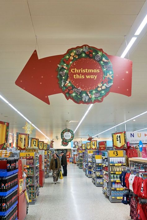 Supermarket Christmas merchandising displays, including overhead signs and shelf signs Christmas Promotion Ideas, Shelf Signs, Christmas Retail, Promotion Ideas, Point Of Sale Display, Christmas Promotion, Consumer Behaviour, Increase Sales, Retail Display