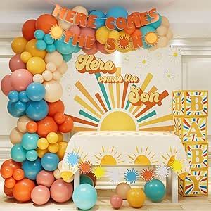 Sun Backdrop, Boho Baby Shower Decorations, Retro Baby Showers, Sunshine Birthday Parties, Here Comes The Son, Boy Shower Ideas, Sunshine Baby Showers, Baby Shower Theme Decorations, Sunshine Birthday