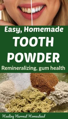 Here’s a recipe for a natural homemade tooth powder that works great, is easy to make, will safe your money, and is toxin-free! Did you know there are a ton of toxins in your store-bought tooth paste? There are. Find out the compelling facts about tooth paste and learn to make your own for the health of yourself and family! #toothpasterecipe #homemade #toothpaste #toothpowder #natural #healthy #healingharvesthomestead Homemade Toothpaste Recipe, Diy Toothpaste, Toothpaste Recipe, Homemade Toothpaste, Tooth Care, Tooth Powder, Teeth Health, Natural Healing Remedies, Health Heal