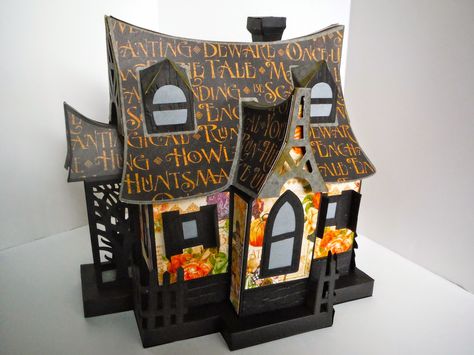 SVG Cuts Bewitched Cabin file - haunted house 3d Paper Houses, Haunted Gingerbread House, Christmas Village Sets, Dollhouse Halloween, Pottery Houses, Haunted Dollhouse, Cricut Halloween, Halloween Miniatures, Putz Houses