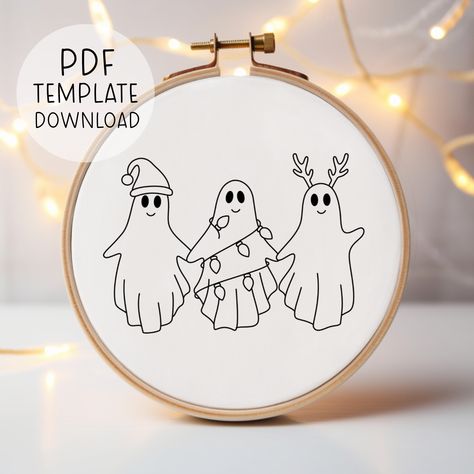 Christmas Ghosts Embroidery Pattern Download, Embroidery Christmas Pattern, Winter Embroidery, Cute Spooky Hand Embroidery Goth Christmas Ghosts Embroidery, Embroidery Goth, Christmas Goth, Cat Lover Birthday, Embroidery Cute, Goth Christmas, Christmas Ghost, Winter Embroidery, Hand Embroidery Patterns Free