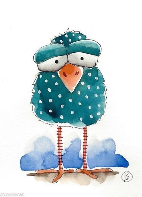 ACEO Original watercolor painting Folk Art illustration Whimsical blue bird: Whimsical Art Animals, Folk Art Illustration, Whimsical Animals, Illustration Kunst, Whimsical Art Paintings, Birds Art, Whimsical Paintings, Blue Birds, Happy Paintings