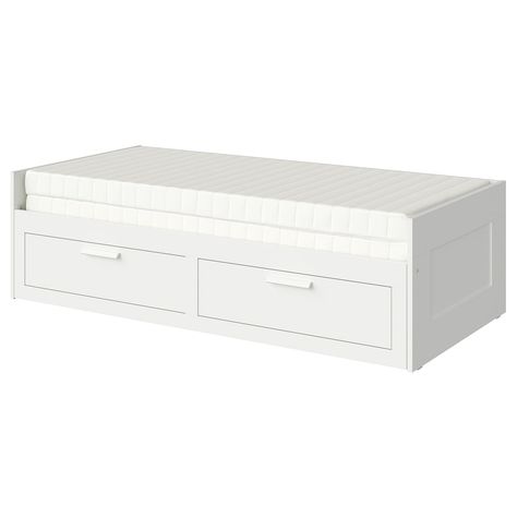 BRIMNES Daybed with 2 drawers/2 mattresses, white/Meistervik firm, Twin - IKEA Twin Xl Daybed, Brimnes Daybed, Hemnes Daybed, Bed And Storage, White Daybed, Ikea Apartments, Daybed Frame, Condo Unit, Large Cushion Covers