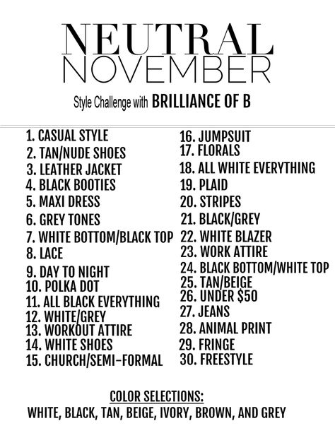 November Style Challenge, November Wellness Challenge, Ink November Challenge, Ootd Challenge, 30 Day Instagram Challenge, November Style, November Art Challenge 2022, National Holiday Calendar, Personal Challenges