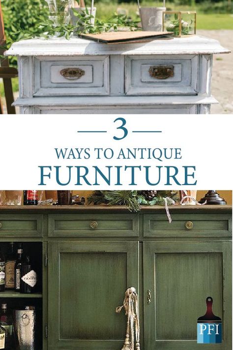 Learn how to achieve beautiful antiqued furniture, three different ways! DIY your own furniture to your specific style! Decor Cozinha, Antiquing Furniture Diy, Painted Furniture Ideas, Maple Furniture, Painting Old Furniture, Refinish Furniture, Farmhouse Living Room Furniture, Painting Old, Yard Furniture