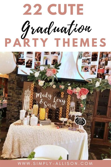 I am so obsessed with these graduation party themes. There are ideas for boys and girls if you’re graduating from high school or college. These are the best ideas for 2021 that you want to copy. #graduation#graduationpartyideas #gradparty Vintage Graduation Party Decorations, High School Graduation Party Ideas Girl, Rustic Chic Graduation Party, Graduation Themes High School, Senior Party Themes, Graduation Party Themes For Girls Ideas, College Graduation Party Ideas For Women, High School Graduation Party Ideas Aesthetic, Unique Grad Party Ideas