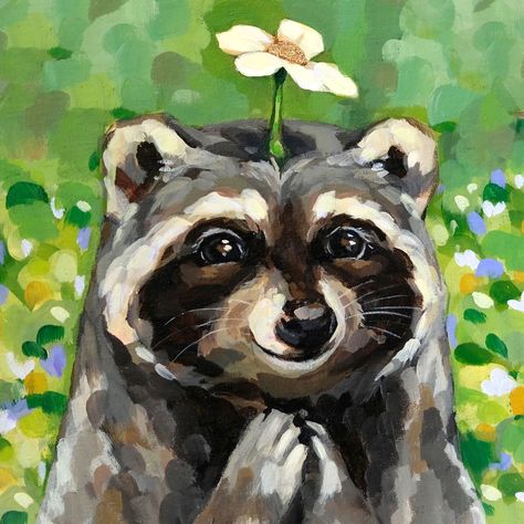 Raccoon Painting Easy, Racoon Painting, Painted Raccoon, Raccoon Painting, Raccoon Art, Paint Inspo, To Be Kind, Canvas Ideas, Drawing Easy