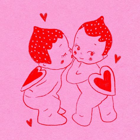 I’ll be at the @grays_salon @rose_and_thorn_tattoo valentines market / flash day this Sunday from 11-4 🍒💓🍓 come see me!! #kewpie… | Instagram Everything Is Romantic, Valentine’s Day Design, Kewpie Line Art, Kewpie Vintage Illustration, Cupid Illustration, Kewpie Background, Cute Logos, Valentines Graphic, Girly Graphic Design