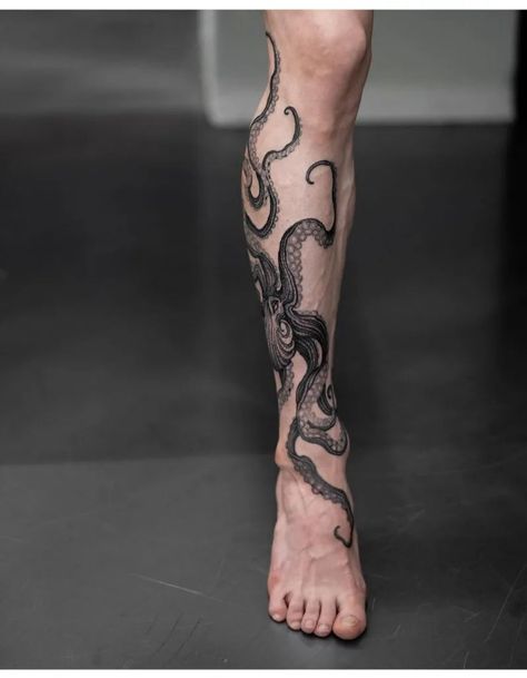 245+ Superior Kraken Tattoos Ideas (2023) - TattoosBoyGirl Octopus Tattoo Sleeve, Kraken Tattoo, Squid Tattoo, Lower Leg Tattoos, Shin Tattoo, Octopus Tattoo Design, Octopus Tattoos, Stylish Tattoo, Skeleton Hand Tattoo