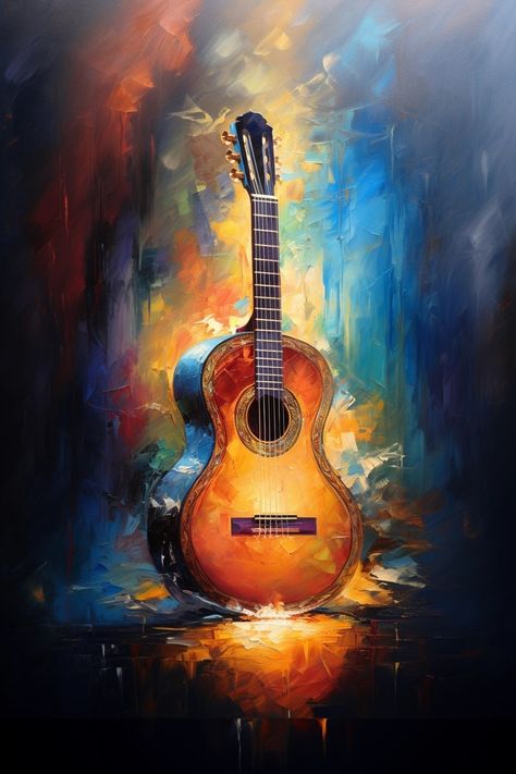 Watercolor Musical Instruments, Guitar Canvas Painting Easy, Acoustic Guitar Aesthetic Wallpaper, Guitar Watercolor Painting, Abstract Guitar Painting, Guitar Paintings, Music Guitar Art, Guitar Art Painting, Music Art Painting