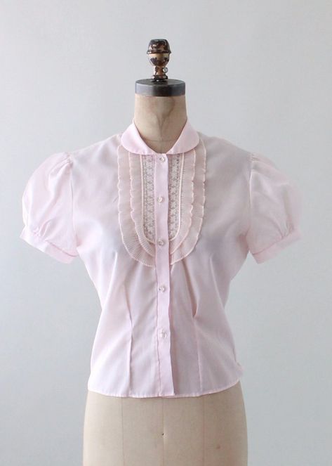 Vintage 1950s Pink Ruffle Front Nylon Blouse 50s Blouse, Vintage Fashion 1950s, Mid Century Fashion, 1950s Outfits, Rockabilly Style, Tuxedo Style, Fashion 1950s, Pink Ruffle, Girl Stuff