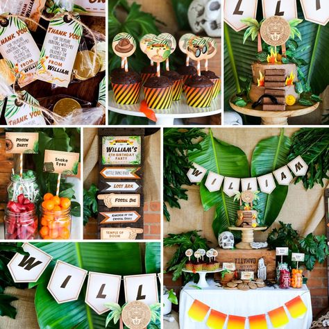 Explorer Party Decor Adventure Party Printable Decor | Etsy #IndianaJonesParty #ExplorerParty #AdventureParty Safari Food, Explorer Party, Indiana Jones Party, Dirt Bike Party, Snake Party, Rocket Party, Fireman Party, Adventure Party, Jungle Birthday Party