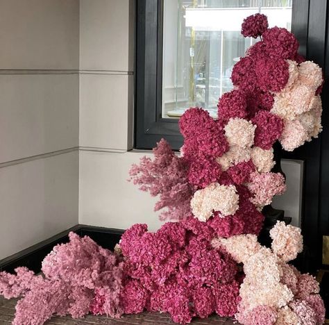 Ruangan Studio, Sakura Wedding, Roman Garden, Hydrangea Arrangements, Floral Installation, Flower Installation, Pink Hydrangea, Floral Backdrop, Wedding Deco