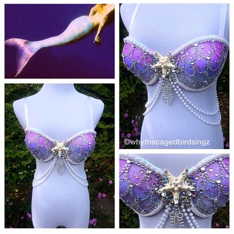 seagypsy couture [formerly whythecagedbirdsingz] - costume design | ravewear… Mermaid Shifting, Mermaid Bras, Silicone Mermaid Tails, Mermaid Bra, Curly Fro, Fairy Outfit, Burlesque Costumes, Edc Outfits, Mermaid Aesthetic