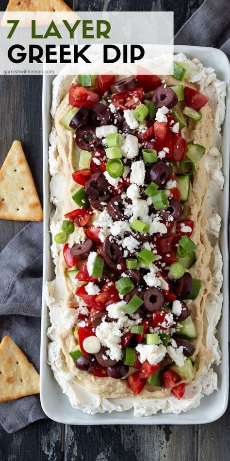 Nov 25, 2019 - Our Layered Greek Dip recipe is a veggie-packed, Mediterranean version of the classic 7-Layer Dip. Perfect happy hour nibbles for a crowd! Layered Greek Dip, Greek Dip Recipes, Greek Layer Dip, Greek Dip, Make Ahead Appetizers, Resep Diet, Snacks Für Party, Kalamata Olives, Dip Recipe