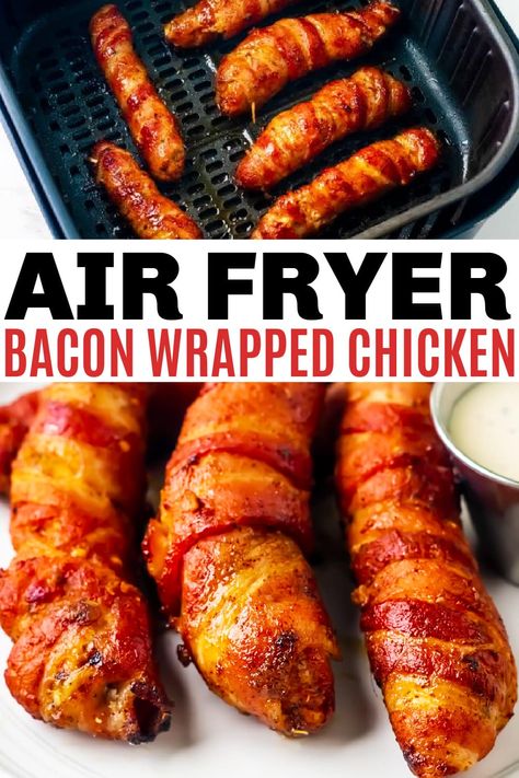 Bacon Wrapped Chicken Tenders in the Air Fryer - Life is Sweeter By Design Air Fryer Bacon Wrapped Chicken, Air Fry Bacon, Air Fryer Recipes Chicken Breast, Air Fryer Bacon, Bacon Wrapped Chicken Tenders, Air Fryer Chicken Tenders, Chicken Tenderloin Recipes, Air Fried Food, Air Fryer Oven Recipes