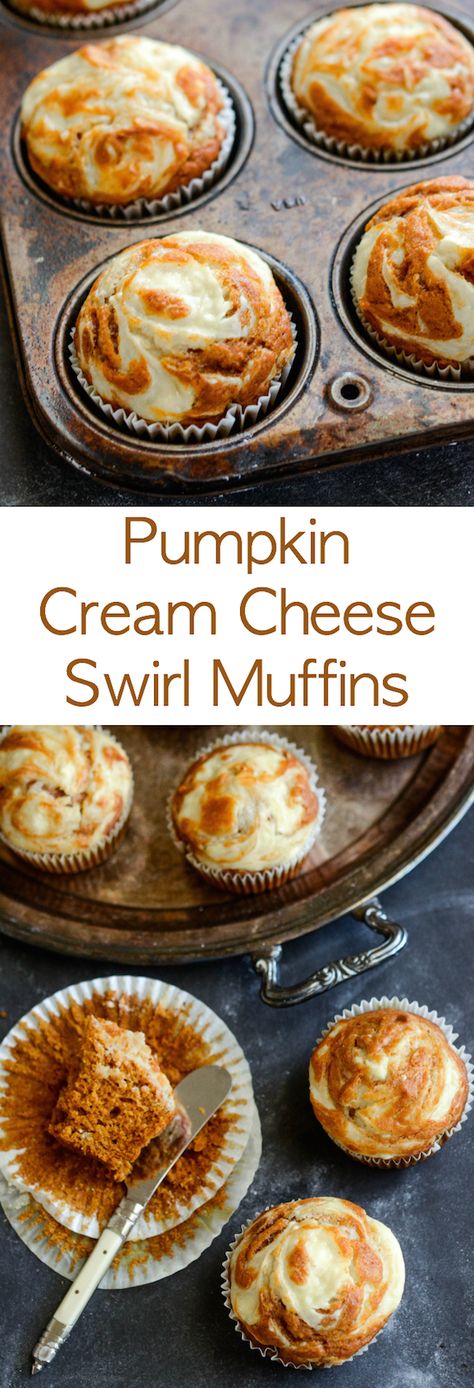 Pumpkin Cream Cheese Swirl Muffins! They only take 30 minutes to make! #pumpkin #fallrecipes #muffins #pumpkinrecipes Cream Cheese Swirl Muffins, Swirl Muffins, Cream Cheese Swirl, Pumpkin Cream Cheese Muffins, Pumpkin Cream Cheese, Cream Cheese Muffins, Pumpkin Cream Cheeses, Bake Cookies, Marble Cake