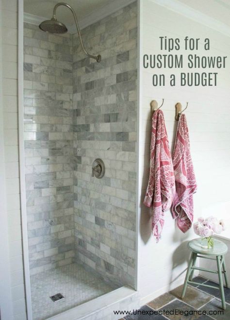 Do you want a custom tiled shower but don't think you can afford it?!? Check out these 4 inexpensive tricks to give your tiled shower a custom look! #bathroom #bathroomdesign #bathroomideas #bathroomremodel Small Shower Stalls, Bathroom Renovation Diy, Tub To Shower Remodel, Shower Remodel Diy, Small Shower Remodel, Shower Renovation, Custom Tile Shower, Fiberglass Shower, Tile Remodel