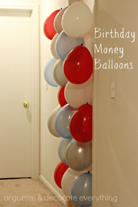 Gift giving (money giving) for a teen, especially a boy, can be hard to make fun. I wanted to do something more than just give my 14 year old cash in a birthday card. Why not put a little effort into Money Balloons, Money Balloon, Gifting Money, Boy 16th Birthday, Birthday Morning, Bday Gifts, Fun Money, Gift Money, Birthday Traditions