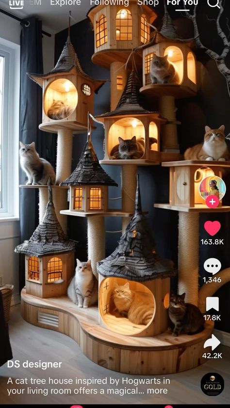 Amazing Cat Trees, Castle Cat Tree, Diy Cat Condo, Cat Palace, Make A Mood Board, Cat Mansion, Katt Diy, Cat Habitat, Cat Room Decor