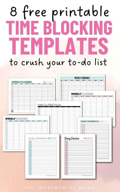 Grab this free printable time blocking schedule template so you can crush your to-do list. Includes both daily time blocking planners as well as weekly schedule templates. School Schedule Printable, Block Schedule Template, Schedule Printable Free, Time Blocking Printable, Free Weekly Planner Templates, Time Blocking Schedule, Time Blocking Planner, Free Planner Templates, Daily Planner Printables Free