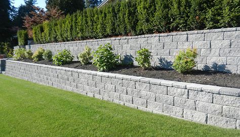 Backyard Retaining Walls, Sloped Backyard Landscaping, Landscaping On A Hill, Garden Retaining Wall, Sloped Yard, Sloped Backyard, Stone Retaining Wall, Landscaping Retaining Walls, Hillside Landscaping