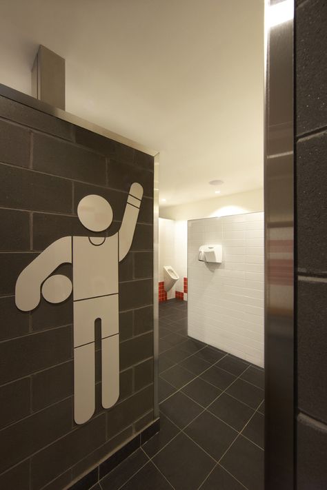 Bar Bathroom Ideas, Sport Facility, Club Design Interior, Sports Bathroom, Toilet Signage, School Signage, Megan Ward, Clubhouse Design, Sport Center