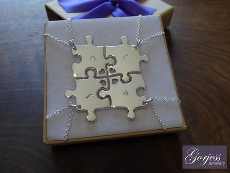 Four Friendship Necklaces Jigsaw Puzzle Pendants Argentium | Etsy Friendship Necklaces For 4, Wedding Bridesmaid Gifts, Argentium Silver Jewelry, Drawing Ideas List, Necklaces Handmade, Personalised Jewellery, Custom Puzzle, Silver Elephants, Friendship Necklaces