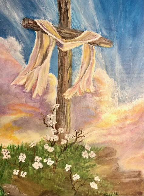 Easter Drawings Aesthetic, Faith Acrylic Painting, Bible Inspired Paintings, Christian Inspired Paintings, Easter Watercolor Paintings Christian, Christian Paintings Ideas, Easter Art Christian, Cute Christian Painting Ideas, Jesus Paintings Easy